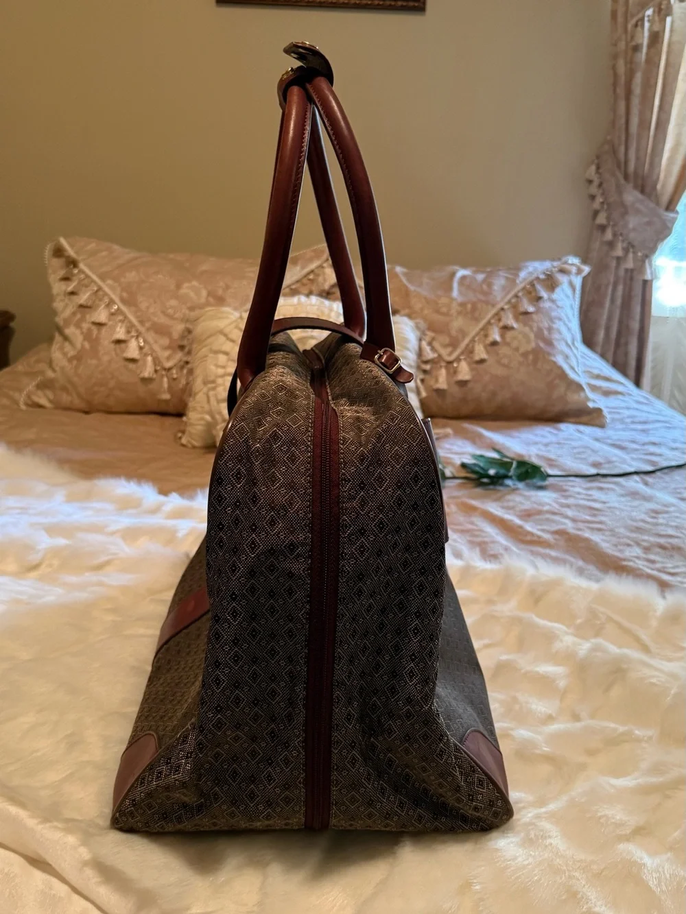 Vintage Hartmann Diamond Wings Leather Trim Travel Tote Weekender Duffel Bag